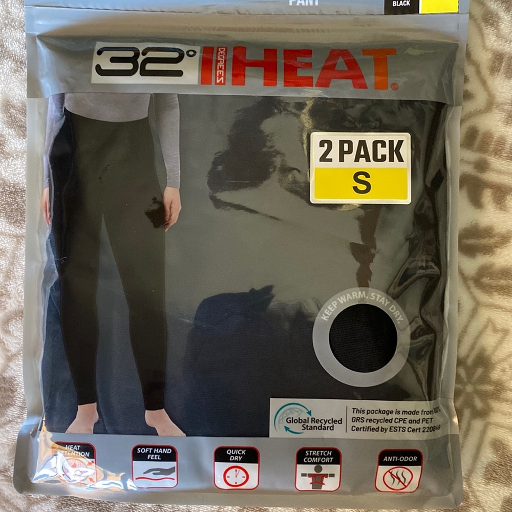 32 Degrees Heat 2-Pack Women’s Base Layer Pants Size S Black NWT